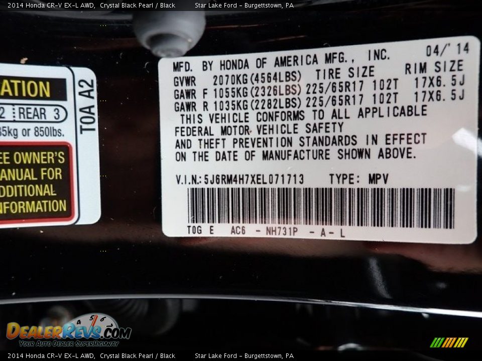 2014 Honda CR-V EX-L AWD Crystal Black Pearl / Black Photo #14