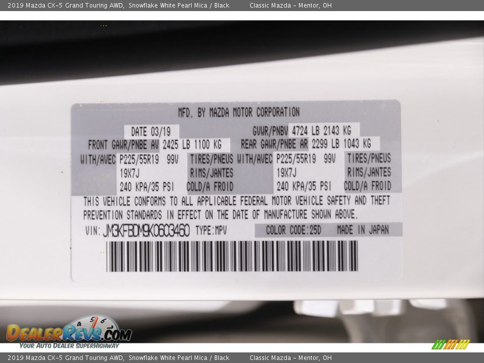 2019 Mazda CX-5 Grand Touring AWD Snowflake White Pearl Mica / Black Photo #22