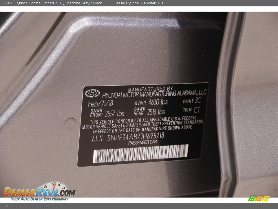 Hyundai Color Code 2C Machine Gray