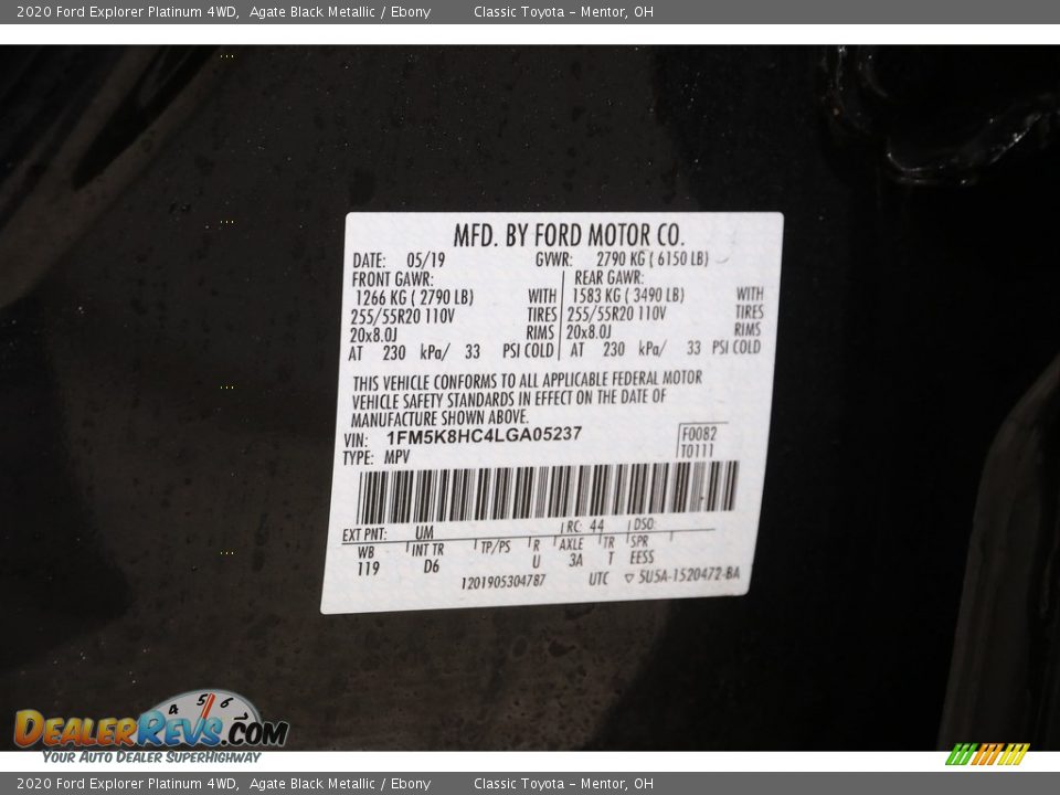 2020 Ford Explorer Platinum 4WD Agate Black Metallic / Ebony Photo #22