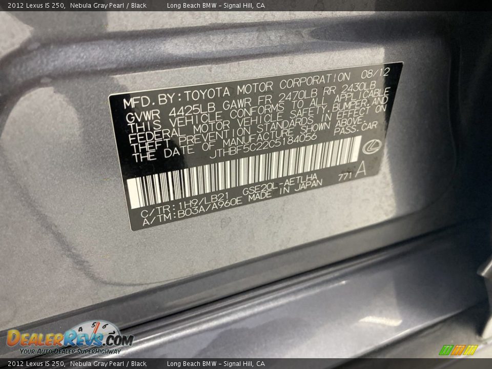 2012 Lexus IS 250 Nebula Gray Pearl / Black Photo #34