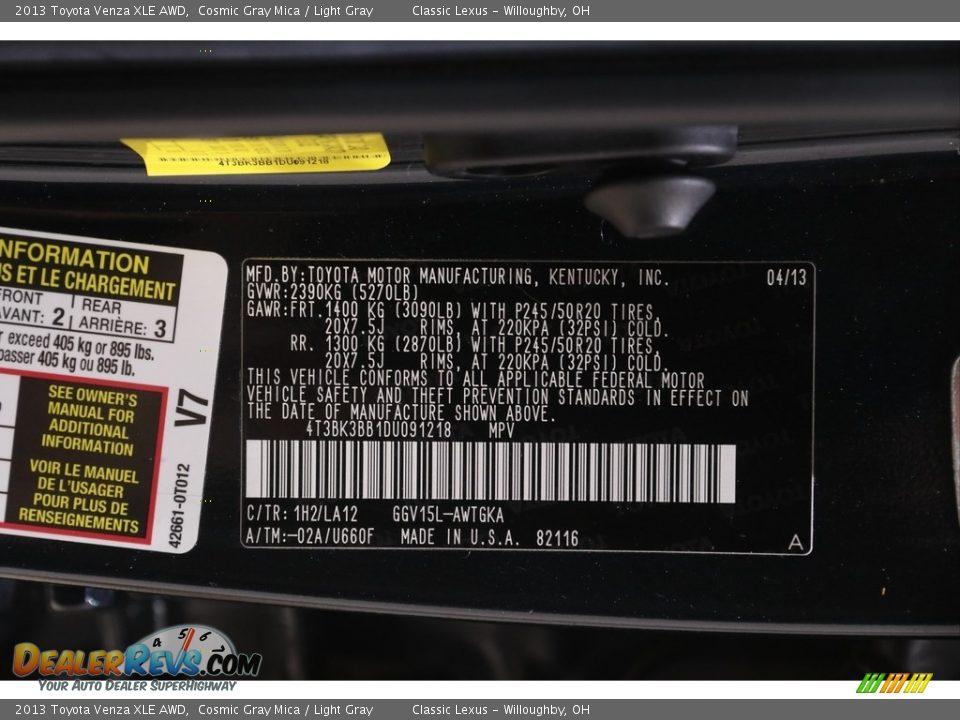 2013 Toyota Venza XLE AWD Cosmic Gray Mica / Light Gray Photo #25