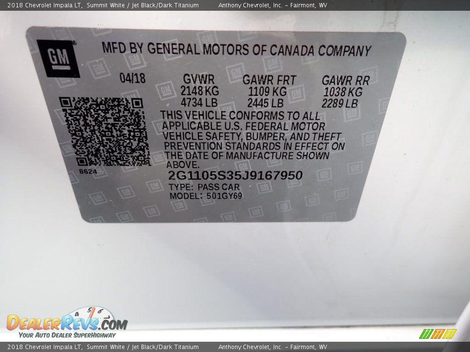 2018 Chevrolet Impala LT Summit White / Jet Black/Dark Titanium Photo #15