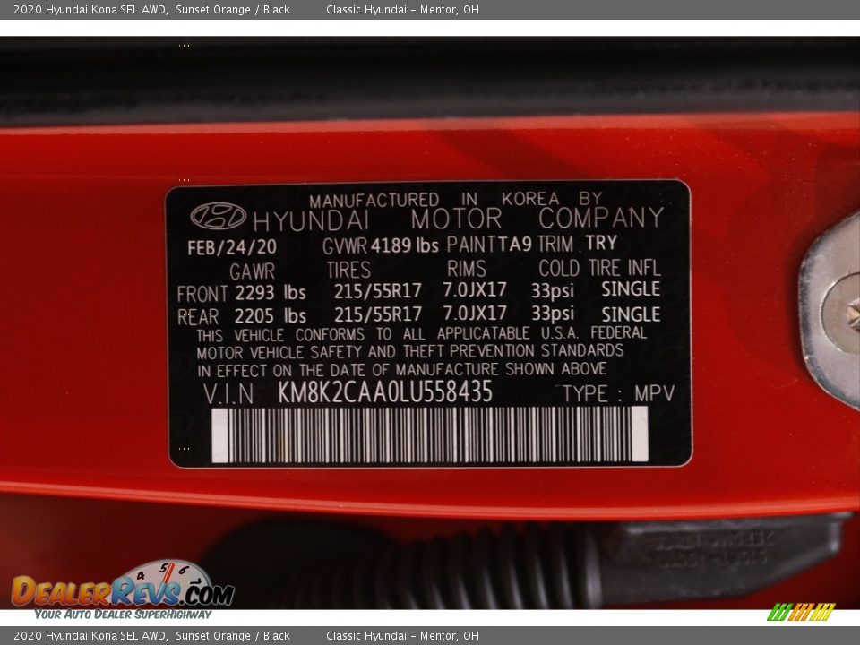 2020 Hyundai Kona SEL AWD Sunset Orange / Black Photo #20