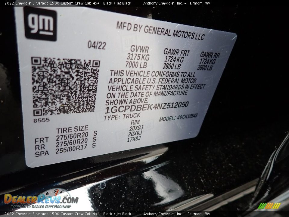 2022 Chevrolet Silverado 1500 Custom Crew Cab 4x4 Black / Jet Black Photo #15