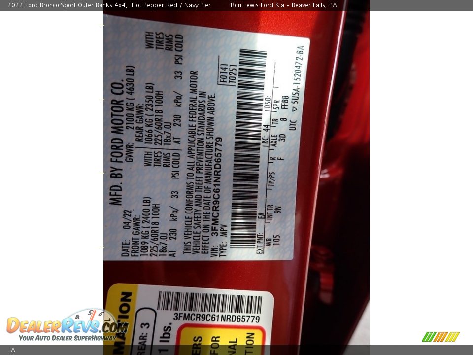 Ford Color Code EA Hot Pepper Red