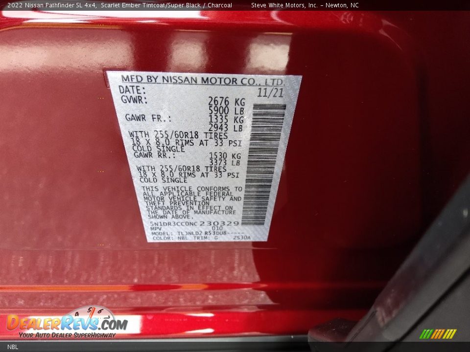 Nissan Color Code NBL Scarlet Ember Tintcoat/Super Black