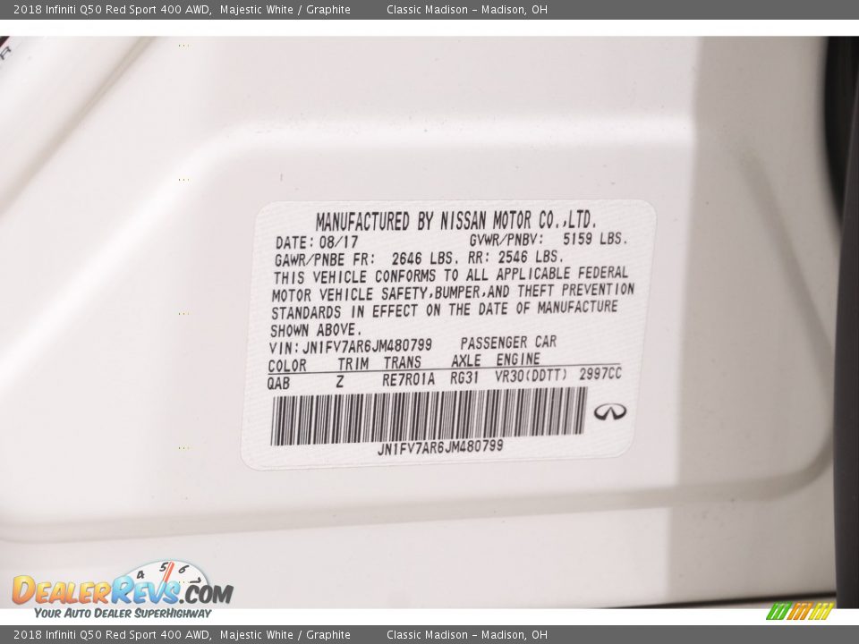 2018 Infiniti Q50 Red Sport 400 AWD Majestic White / Graphite Photo #23
