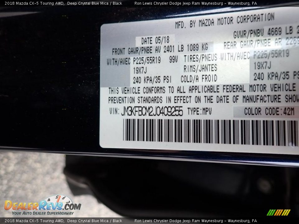 2018 Mazda CX-5 Touring AWD Deep Crystal Blue Mica / Black Photo #15