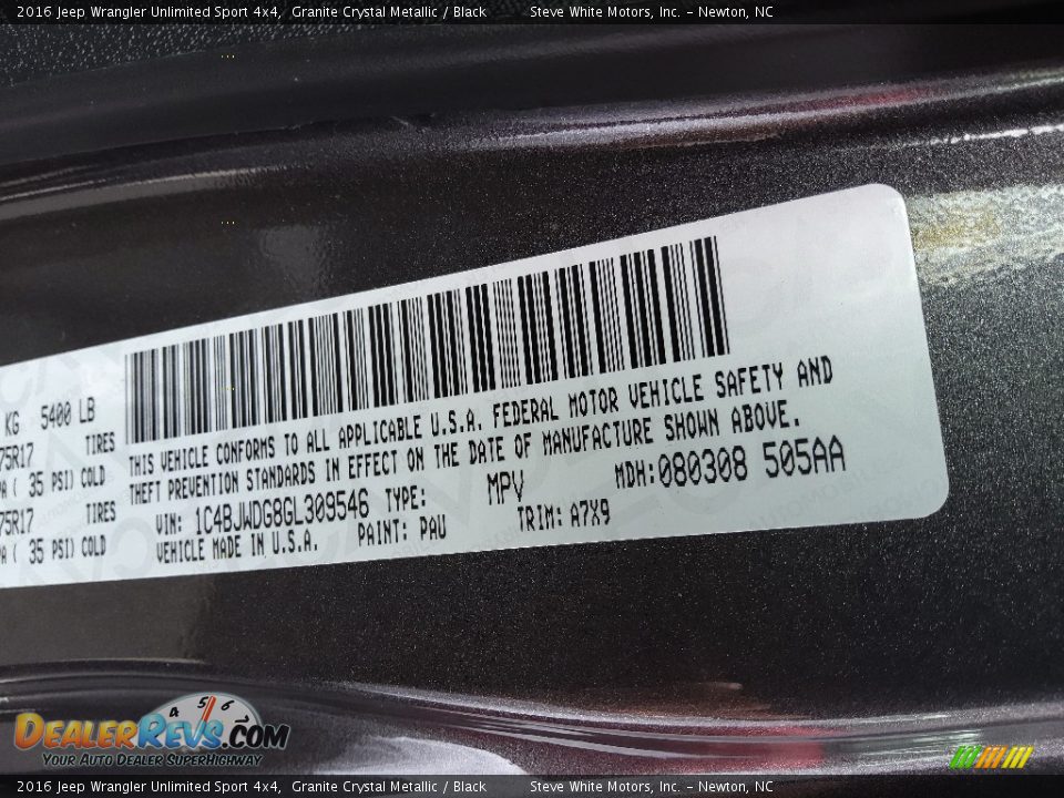 2016 Jeep Wrangler Unlimited Sport 4x4 Granite Crystal Metallic / Black Photo #27