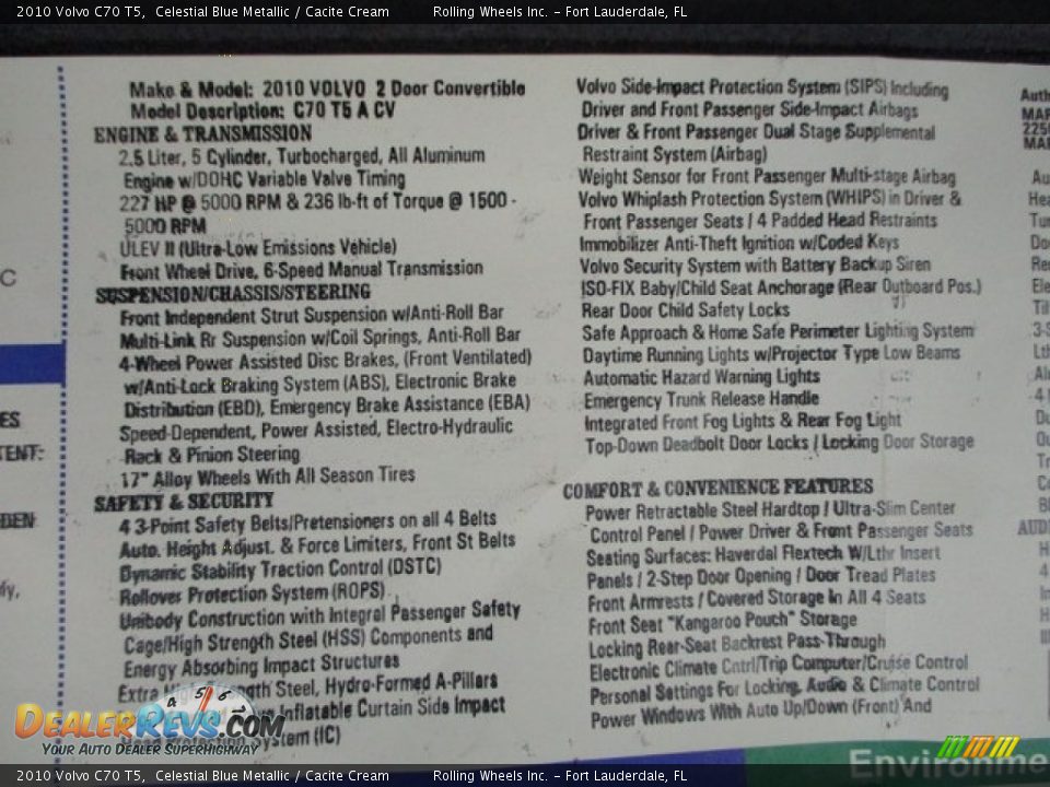 2010 Volvo C70 T5 Celestial Blue Metallic / Cacite Cream Photo #16