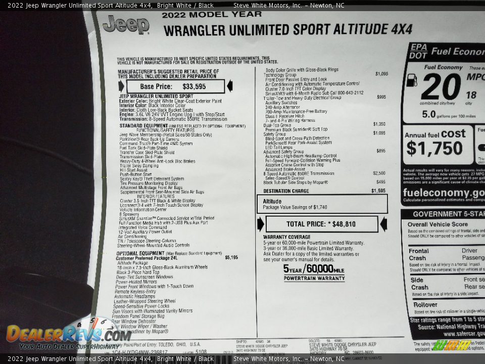 2022 Jeep Wrangler Unlimited Sport Altitude 4x4 Bright White / Black Photo #23
