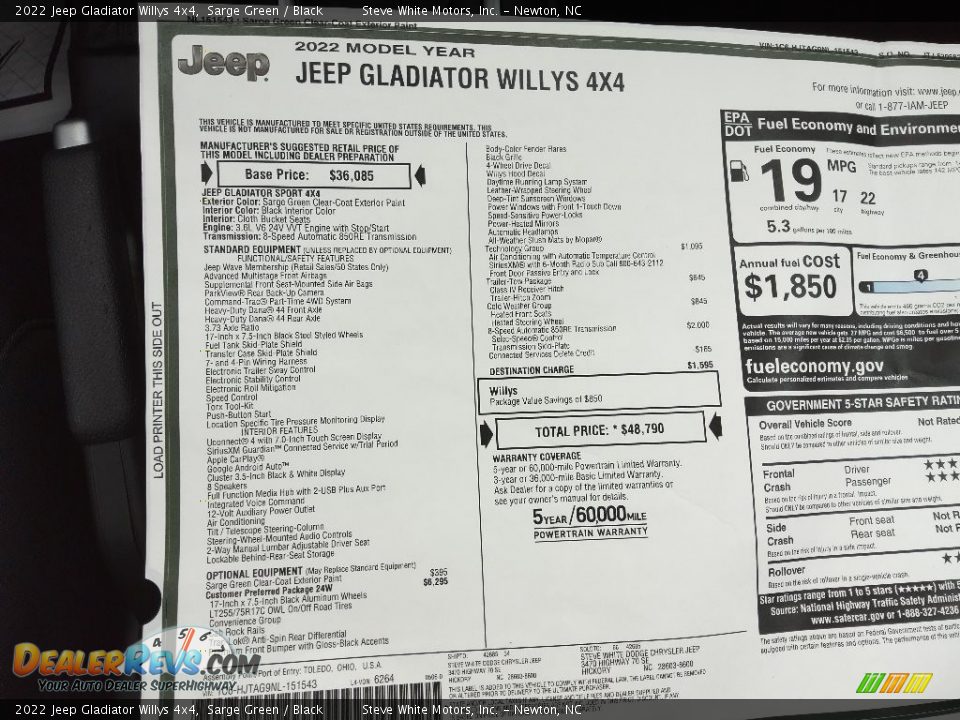 2022 Jeep Gladiator Willys 4x4 Window Sticker Photo #26