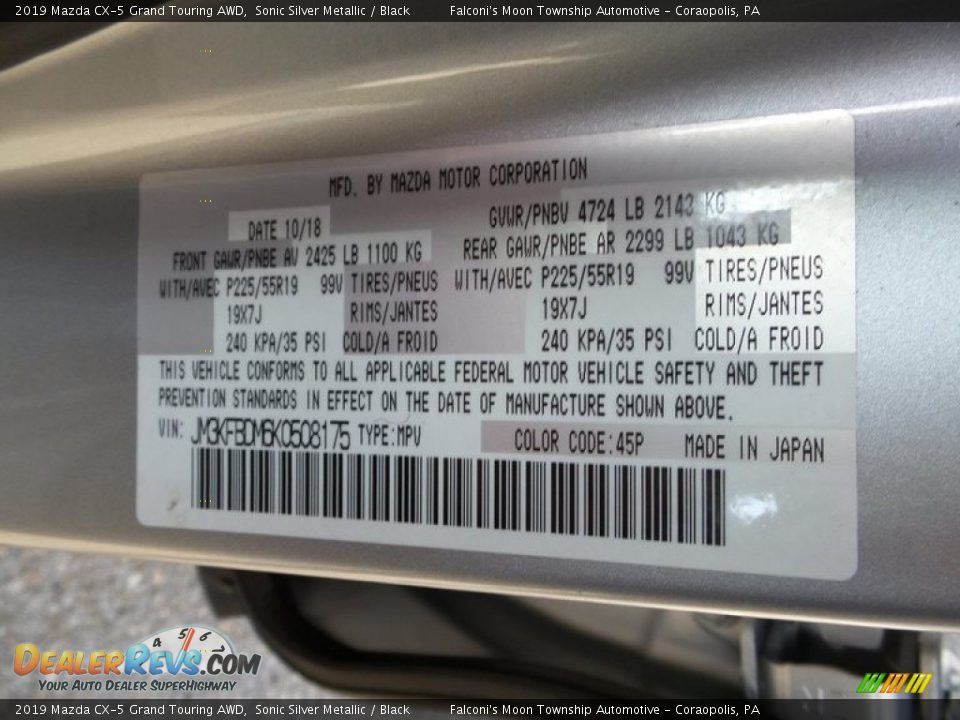 2019 Mazda CX-5 Grand Touring AWD Sonic Silver Metallic / Black Photo #28