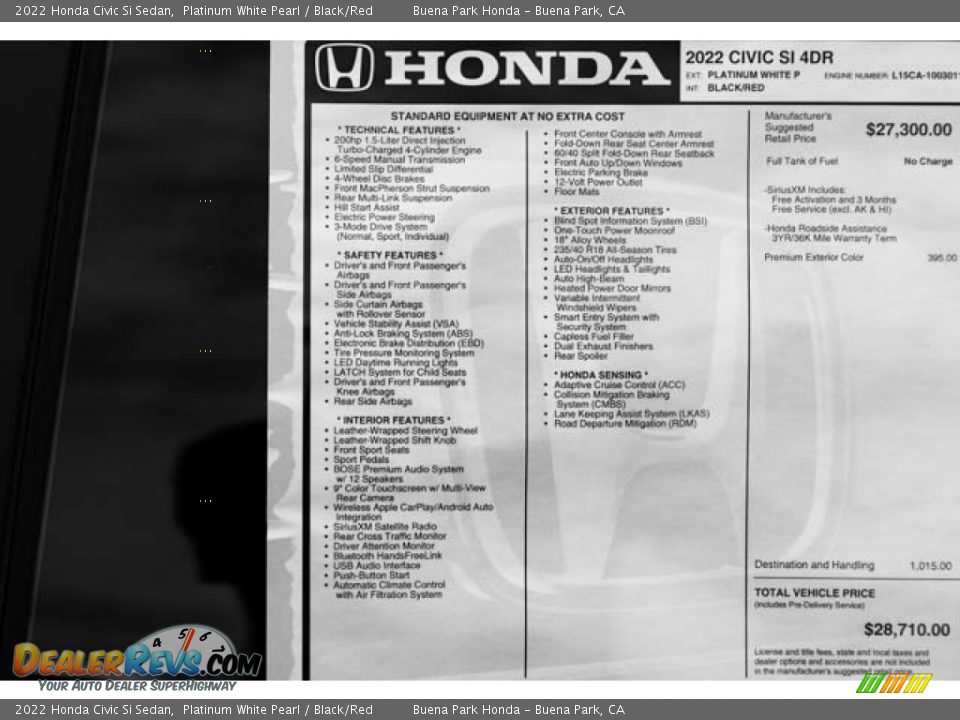 2022 Honda Civic Si Sedan Window Sticker Photo #35