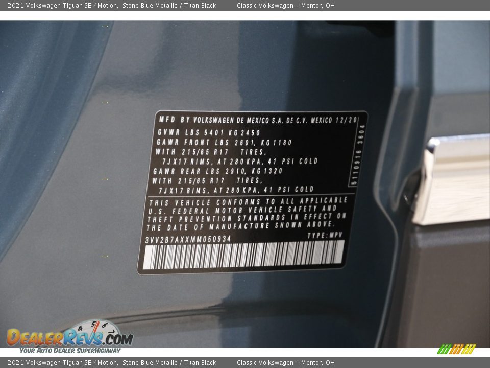 2021 Volkswagen Tiguan SE 4Motion Stone Blue Metallic / Titan Black Photo #22