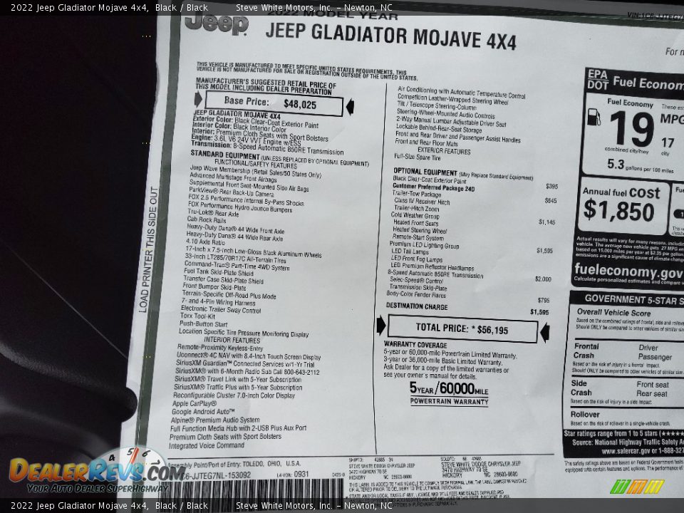 2022 Jeep Gladiator Mojave 4x4 Window Sticker Photo #30