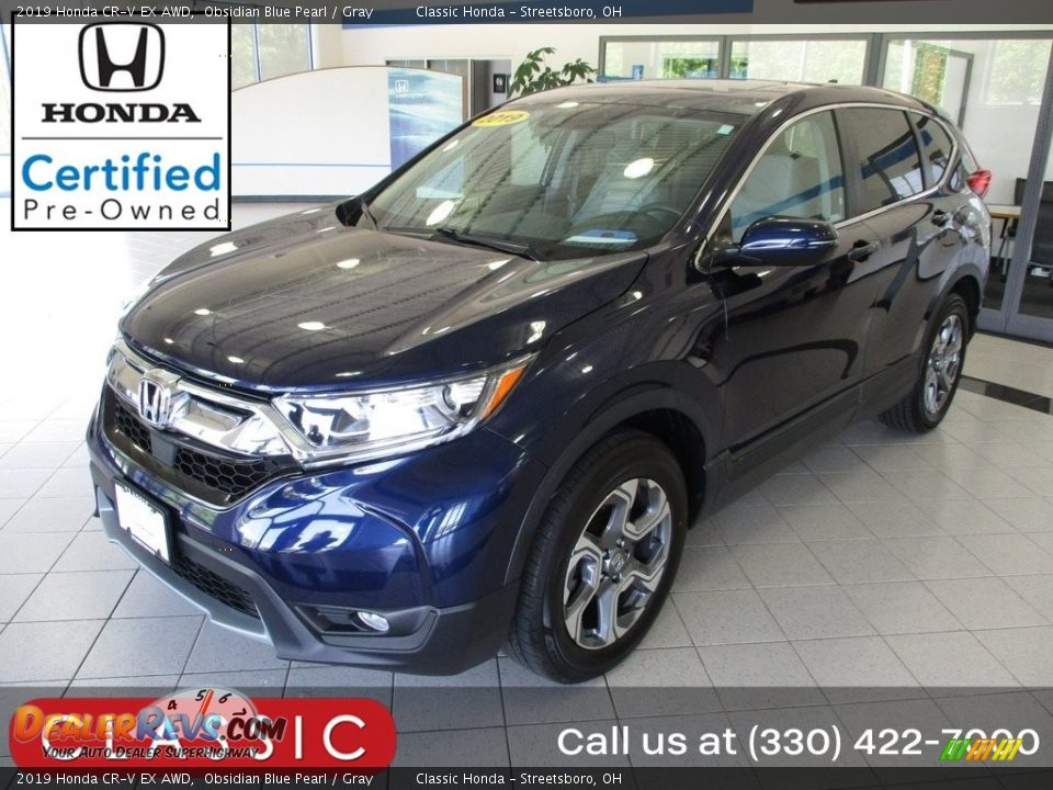 2019 Honda CR-V EX AWD Obsidian Blue Pearl / Gray Photo #1