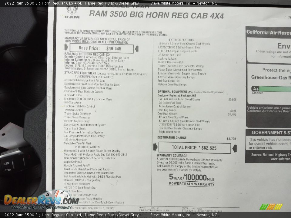 2022 Ram 3500 Big Horn Regular Cab 4x4 Window Sticker Photo #22