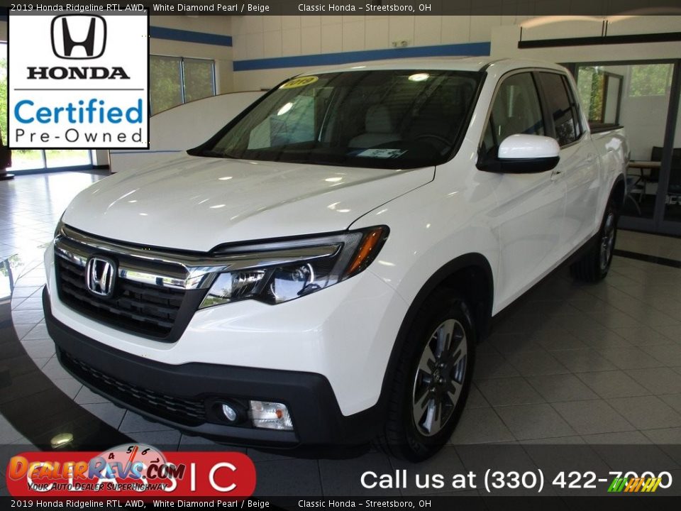 2019 Honda Ridgeline RTL AWD White Diamond Pearl / Beige Photo #1