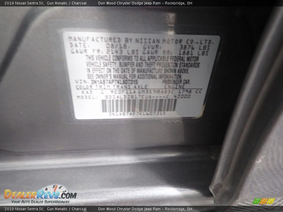 2019 Nissan Sentra SV Gun Metallic / Charcoal Photo #30