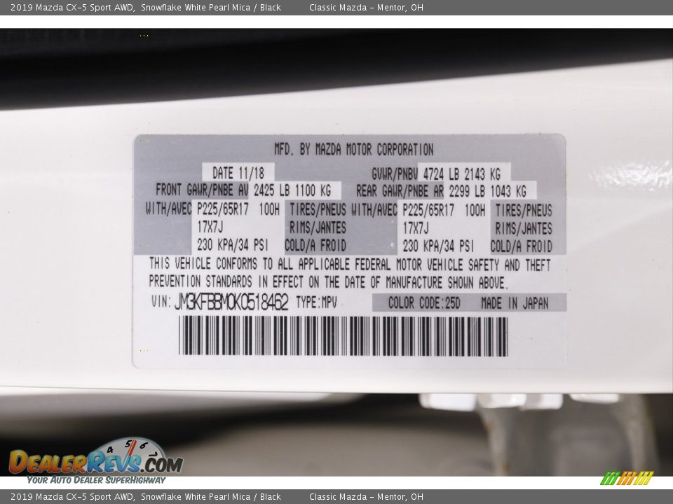 2019 Mazda CX-5 Sport AWD Snowflake White Pearl Mica / Black Photo #20