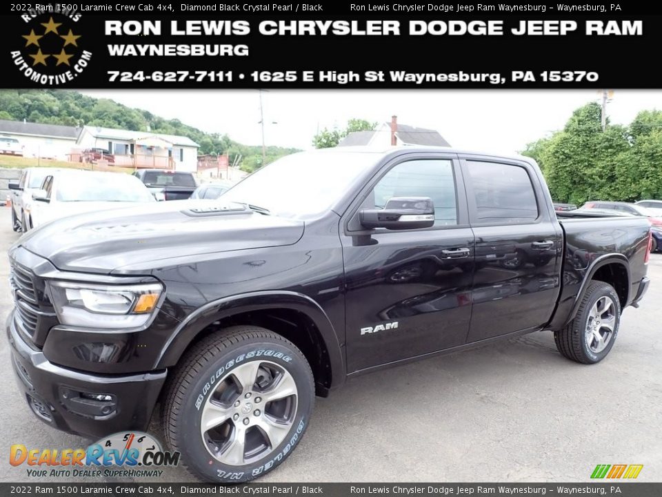 2022 Ram 1500 Laramie Crew Cab 4x4 Diamond Black Crystal Pearl / Black Photo #1