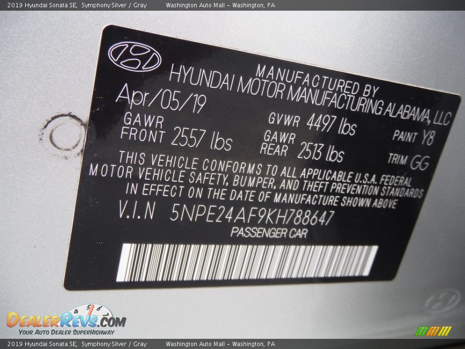 2019 Hyundai Sonata SE Symphony Silver / Gray Photo #27