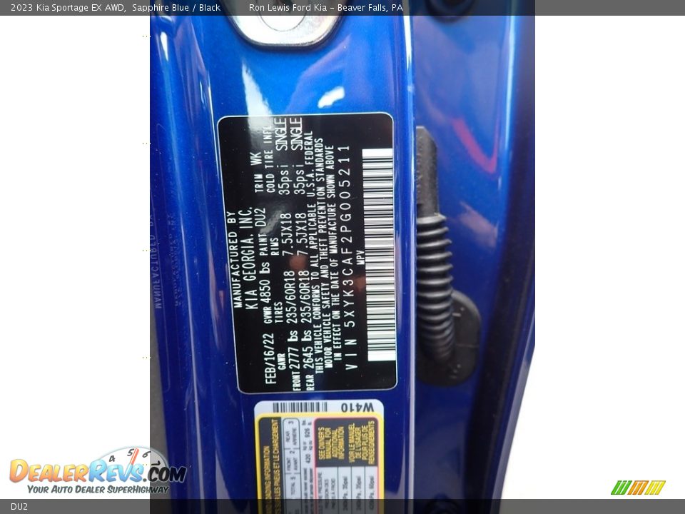 Kia Color Code DU2 Sapphire Blue