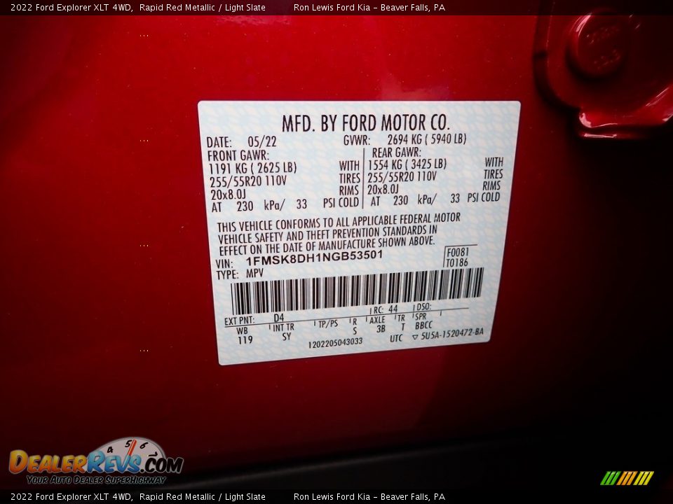 2022 Ford Explorer XLT 4WD Rapid Red Metallic / Light Slate Photo #20