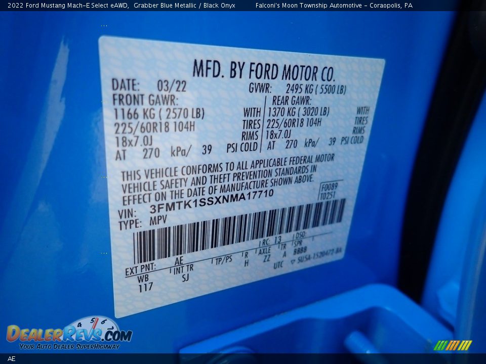 Ford Color Code AE Grabber Blue Metallic