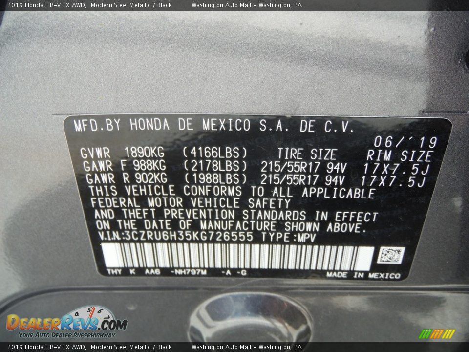 2019 Honda HR-V LX AWD Modern Steel Metallic / Black Photo #24