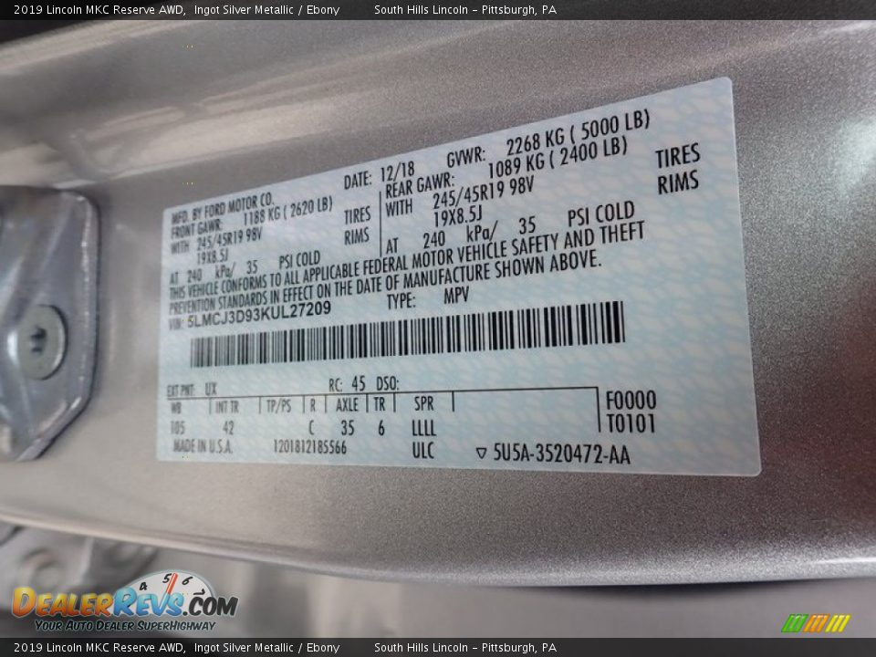 2019 Lincoln MKC Reserve AWD Ingot Silver Metallic / Ebony Photo #23