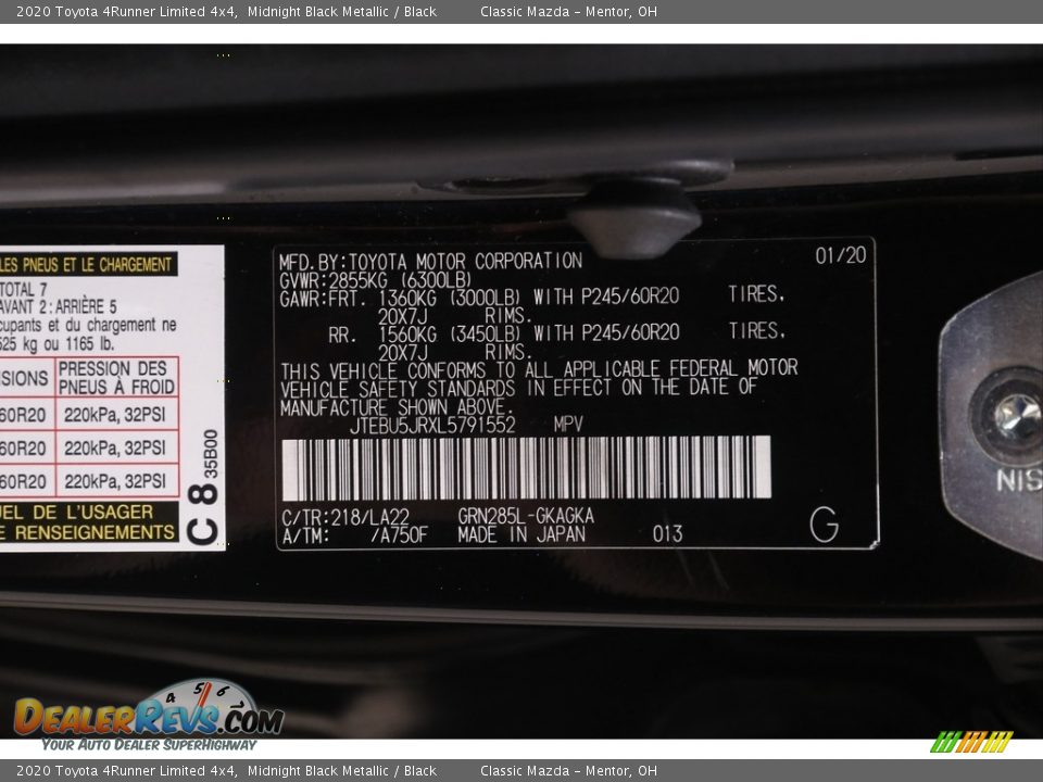 2020 Toyota 4Runner Limited 4x4 Midnight Black Metallic / Black Photo #23