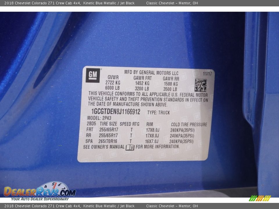 2018 Chevrolet Colorado Z71 Crew Cab 4x4 Kinetic Blue Metallic / Jet Black Photo #22