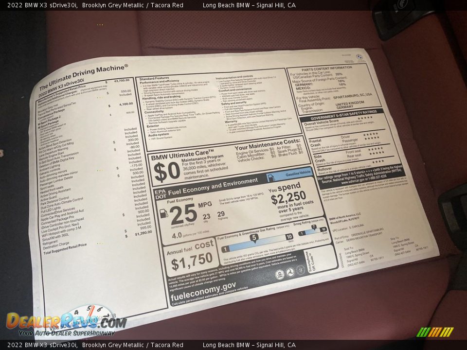 2022 BMW X3 sDrive30i Window Sticker Photo #25