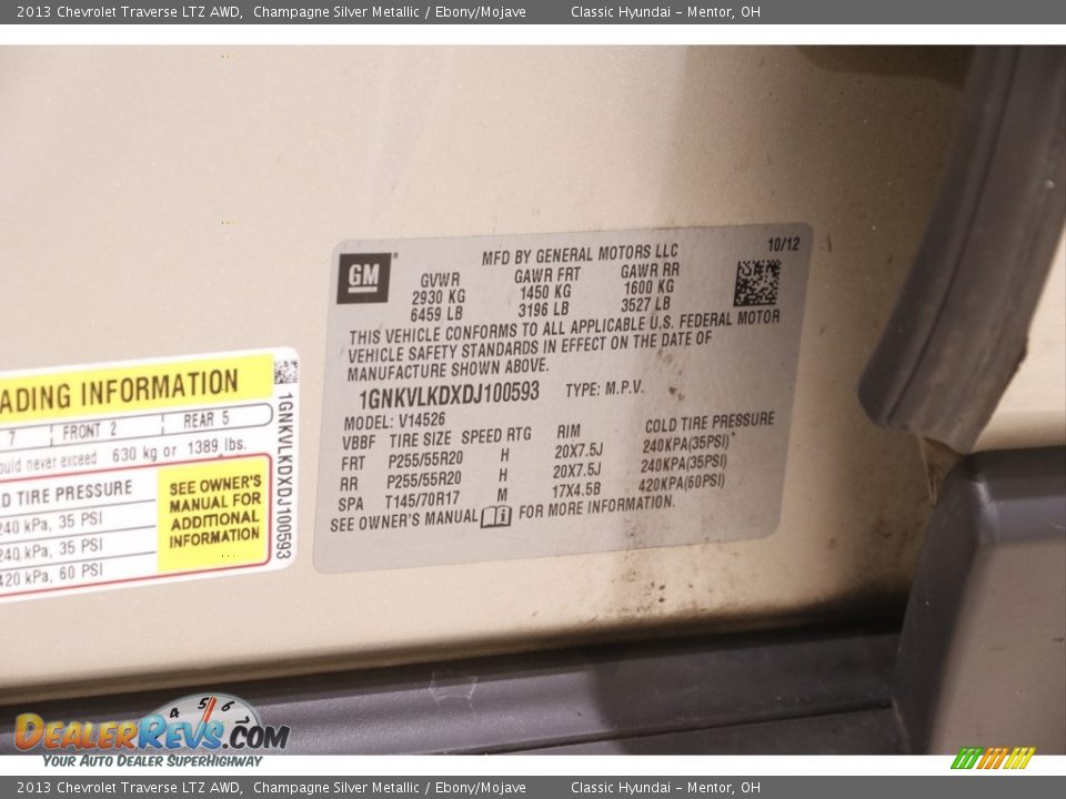 2013 Chevrolet Traverse LTZ AWD Champagne Silver Metallic / Ebony/Mojave Photo #23