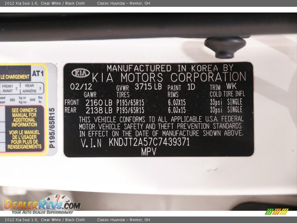 2012 Kia Soul 1.6 Clear White / Black Cloth Photo #18