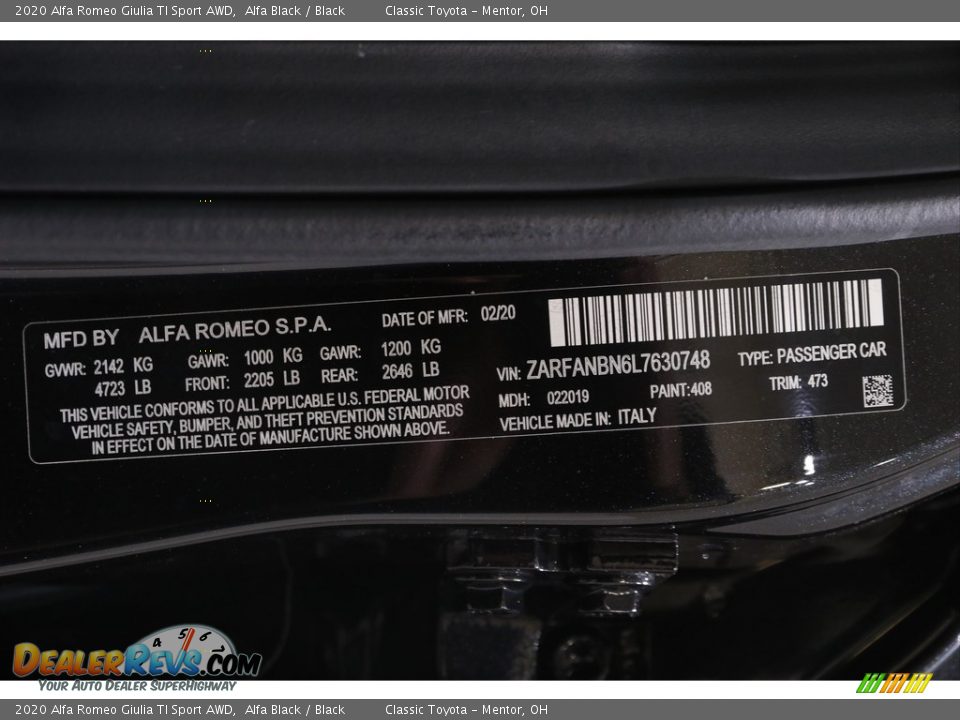 2020 Alfa Romeo Giulia TI Sport AWD Alfa Black / Black Photo #23