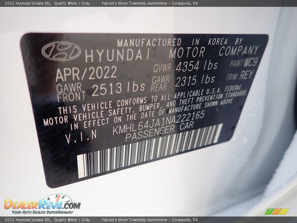 2022 Hyundai Sonata SEL Quartz White / Gray Photo #18
