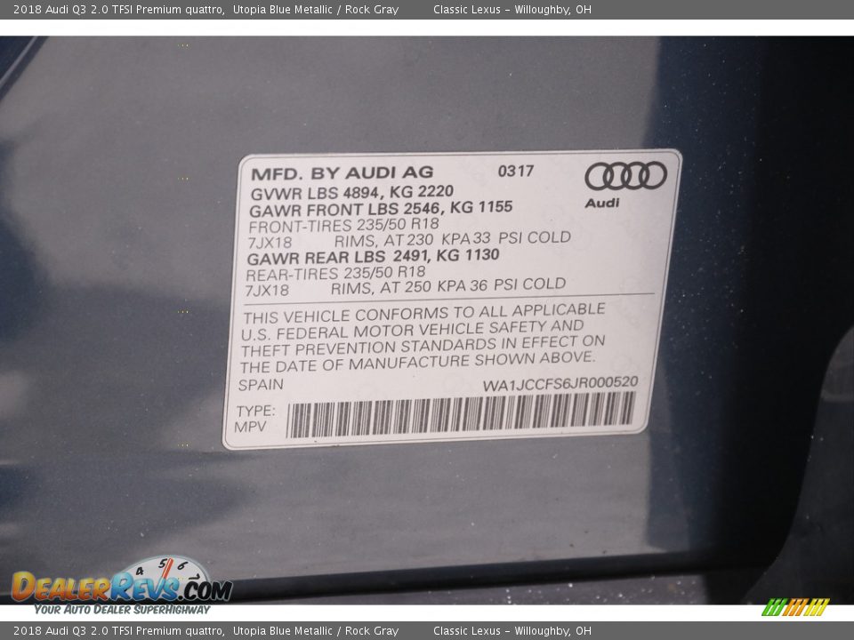 2018 Audi Q3 2.0 TFSI Premium quattro Utopia Blue Metallic / Rock Gray Photo #22