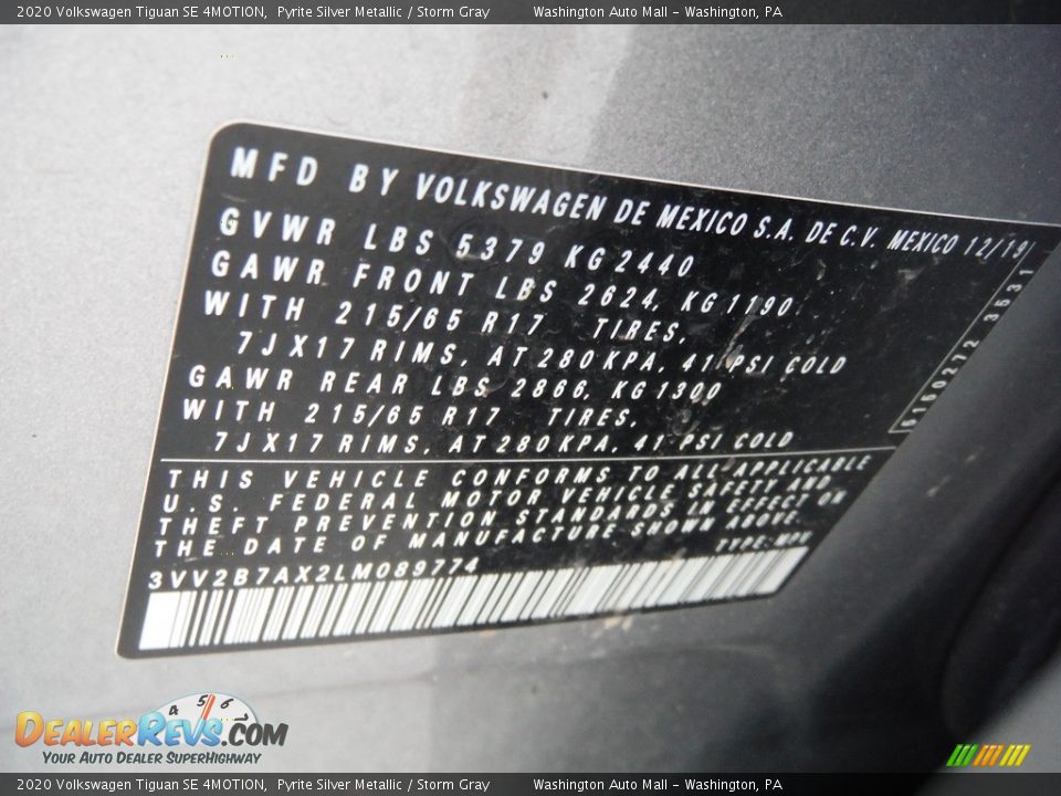 2020 Volkswagen Tiguan SE 4MOTION Pyrite Silver Metallic / Storm Gray Photo #31