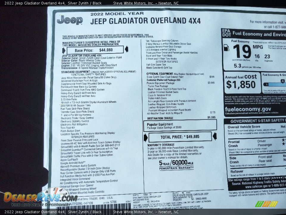 2022 Jeep Gladiator Overland 4x4 Silver Zynith / Black Photo #29