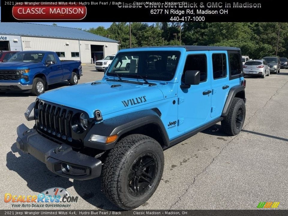 2021 Jeep Wrangler Unlimited Willys 4x4 Hydro Blue Pearl / Black Photo #1