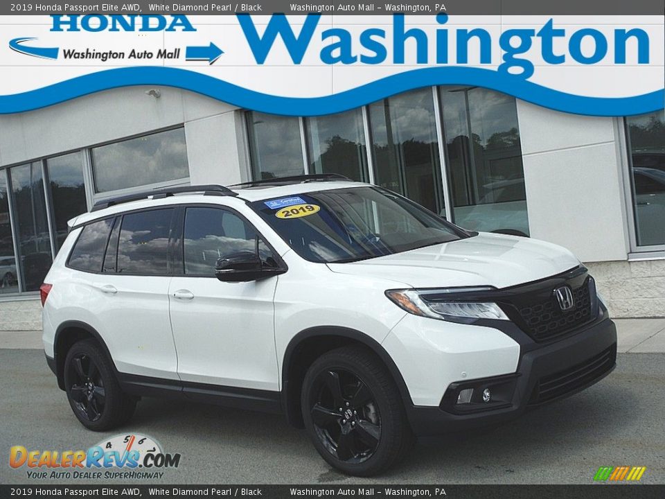 2019 Honda Passport Elite AWD White Diamond Pearl / Black Photo #1