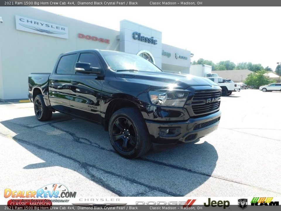 2021 Ram 1500 Big Horn Crew Cab 4x4 Diamond Black Crystal Pearl / Black Photo #1