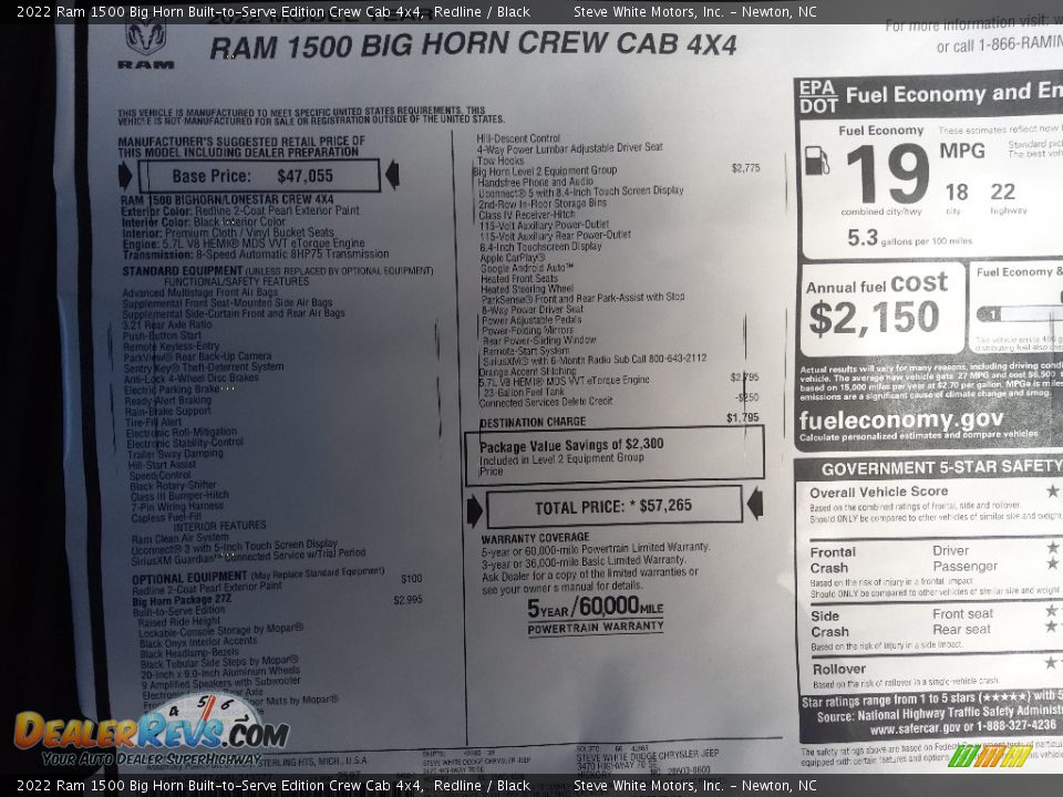 2022 Ram 1500 Big Horn Built-to-Serve Edition Crew Cab 4x4 Window Sticker Photo #32