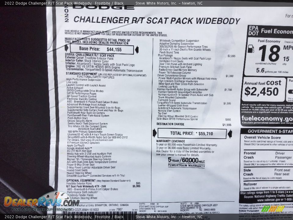 2022 Dodge Challenger R/T Scat Pack Widebody Window Sticker Photo #26