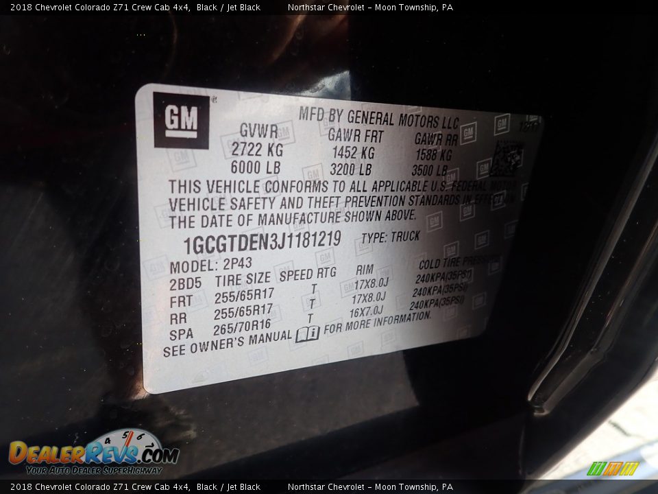 2018 Chevrolet Colorado Z71 Crew Cab 4x4 Black / Jet Black Photo #28