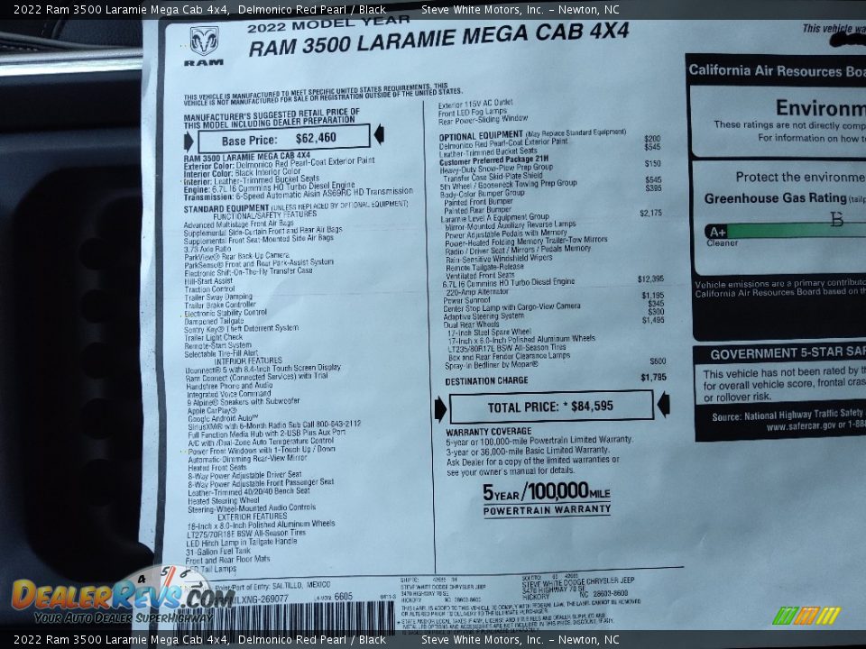 2022 Ram 3500 Laramie Mega Cab 4x4 Window Sticker Photo #33